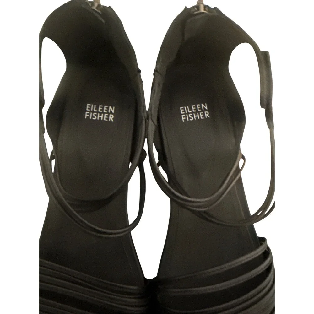 Eileen Fisher Shea Black Sandals Criss Cross Pattern Strappy‎